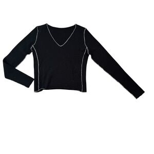 ALPHA black wool v neck top